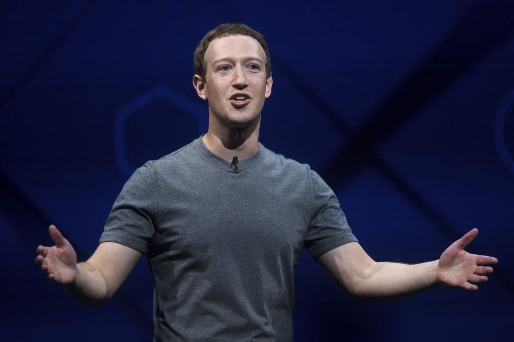 FILE - In this April 18, 2017 file photo, Facebook CEO Mark Zuckerberg speaks at his company's annual F8 developer conference in San Jose, Calif. (AP Photo/Noah Berger, File)