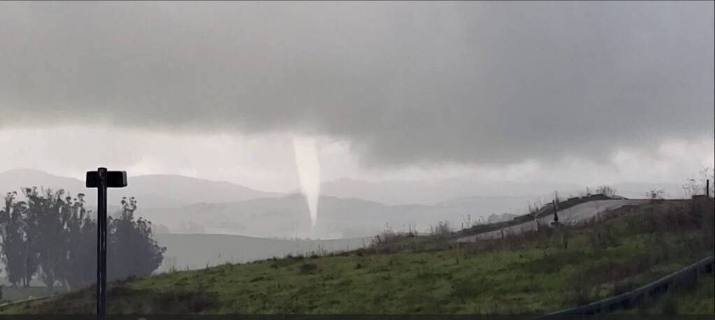 A tornado was spotted early Thursday, Feb. 1, 2024, near Two Rock. The last tornado reported in Sonoma County occurred in March 2011. (Matthew Beat)