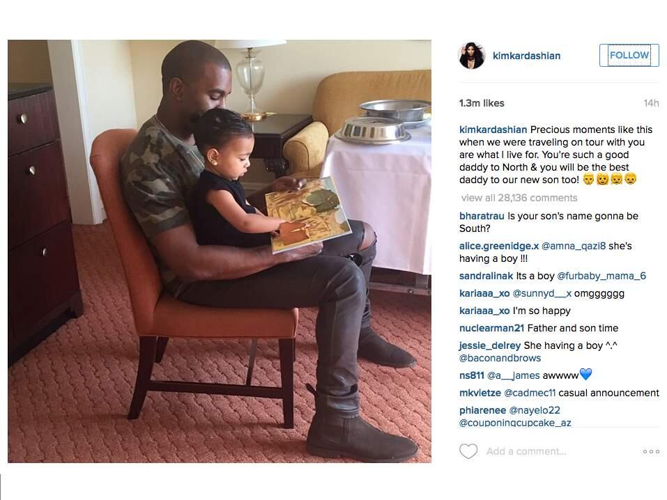 Kim Kardashian announced the gender of her baby with husband Kanye West via social media. (INSTAGRAM)