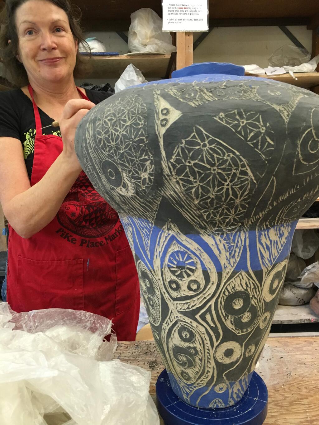 Ceramics studio member Carolyn OíRourke with a work in progress.