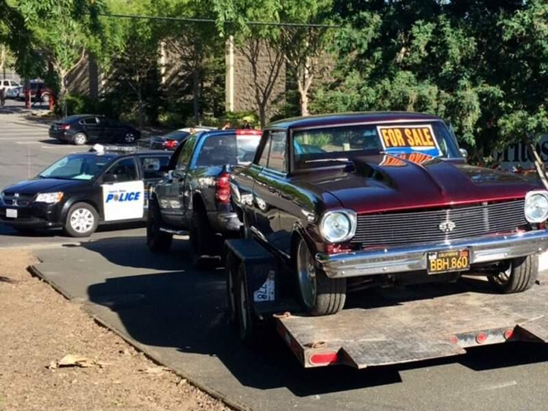 The owner of a Chevy Nova called police after encountering two people loading his car onto a flatbed trailer in east Santa Rosa on Wednesday, May 3, 2017. (COURTESY OF SANTA ROSA POLICE DEPARTMENT)