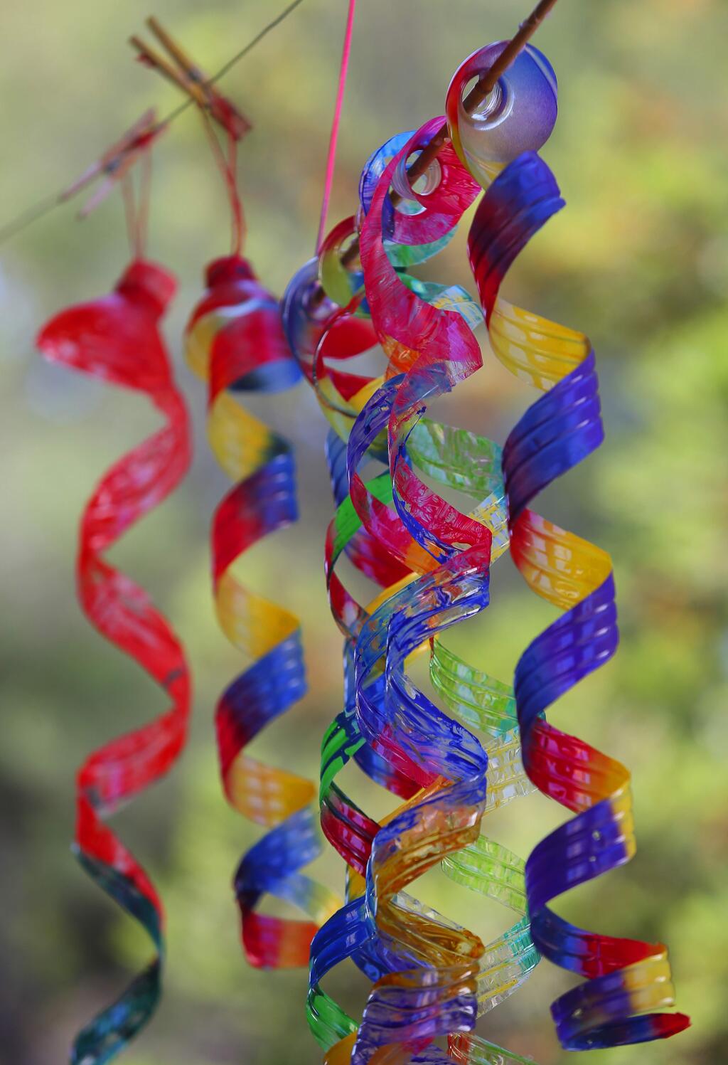 Colorful art made out of plastic bottles by students in the Art Escape 'Mexican Food and Decor' camp in Sonoma.(Christopher Chung/ The Press Democrat)