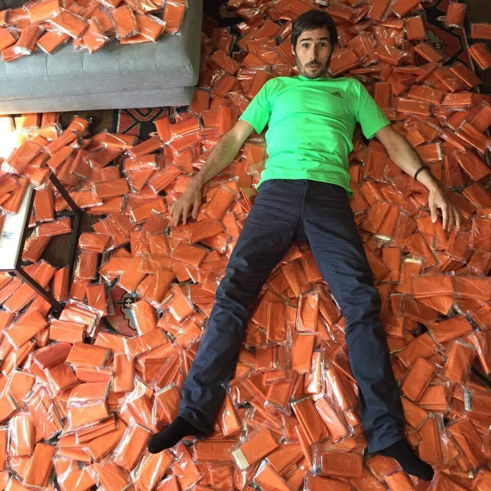 Jorgeson revels in the blanket donations he and his fiancee will bring with them to Greece.