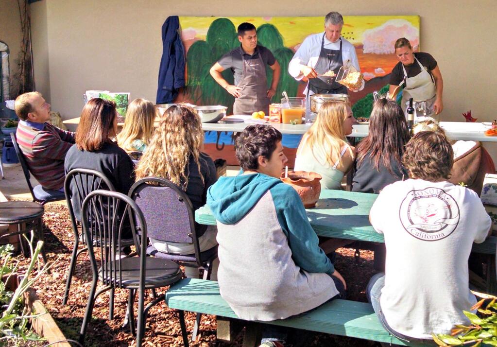 Shireen Ellis/Special to the Index-TribuneChef McReynolds cooks at CreeksideEarlier this month Chef John McReynolds of Stone†Edge†Farm†Estate Vineyards & Winery†visited Creekside High School and conducted a cooking demonstration as part of the school's garden enrichment program. McReynolds was joined by†two of his chefs, Nancy Nagle and Eduardo Haro,†and together they†created two delicious dishes using kale and artichokes straight from the CHS garden†in front of a rapt audience of students. After the demonstration, students got to†eat the salad, pasta and dessert prepared.