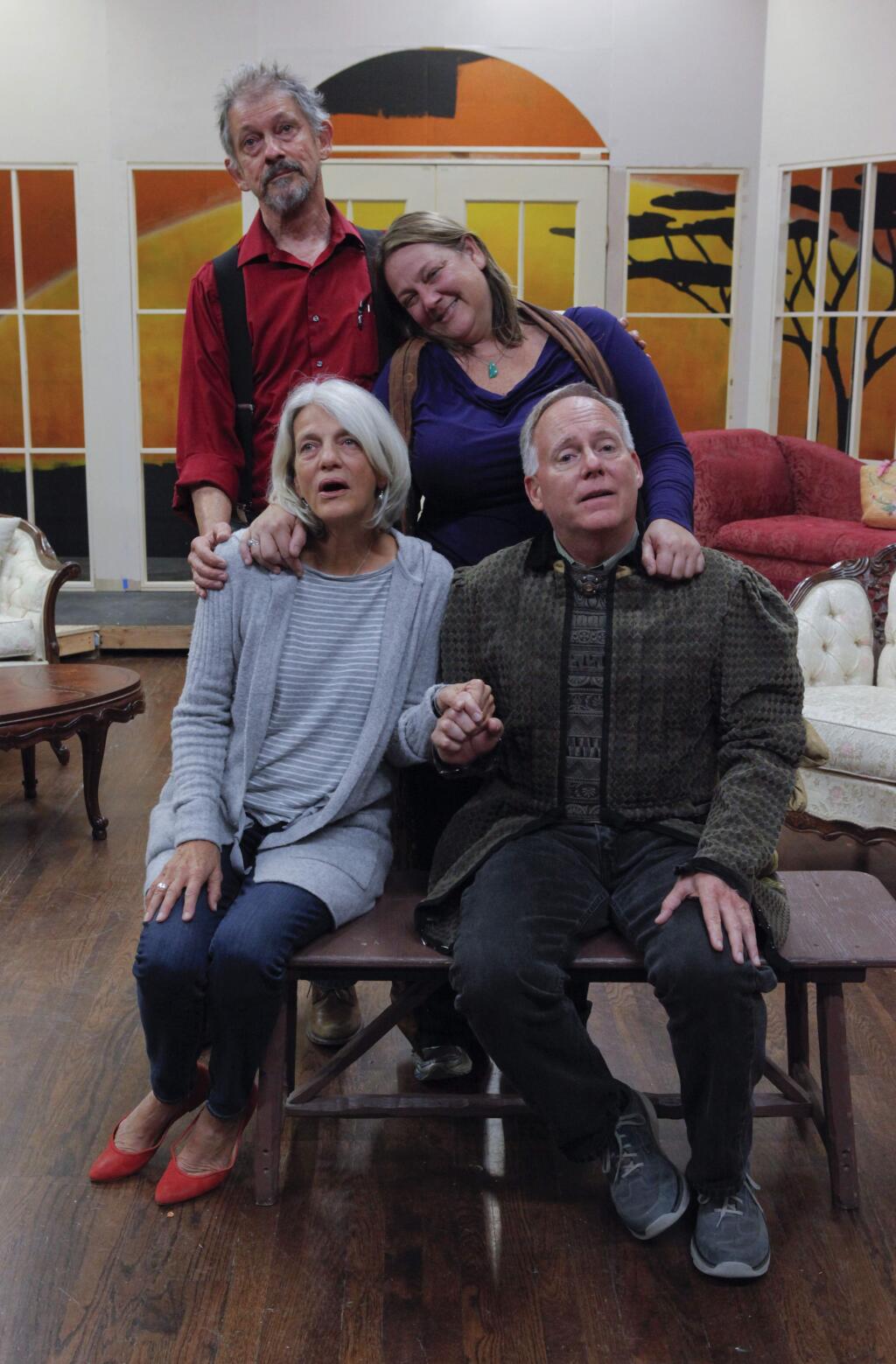 Petaluma, CA, USA. Monday, October 09, 2017._ The cast of 'Quartet' rehearse at the Cinnabar Theater. (L-R, sitting)Laura Jorgensen, Michael Fontaine, and (standing) Clark Miller and Liz Jahren. (CRISSY PASCUAL/ARGUS-COURIER STAFF)