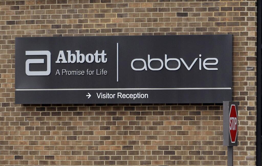 FILE - This Jan. 24, 2015, file photo, shows the exterior of AbbVie, in Lake Bluff, Ill. California has filed a lawsuit accusing pharmaceutical giant AbbVie of illegally plying doctors with cash, gifts and services to prescribe Humira, one of the world's biggest selling drugs. The suit filed on Tuesday, Sept. 18, 2018, says the kickbacks led doctors to write unneeded prescriptions for Humira despite its potentially deadly side effects. (AP Photo/Nam Y. Huh, File)