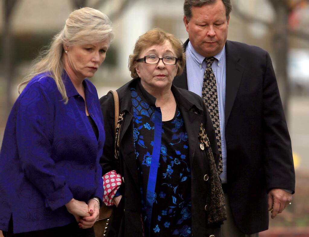 (File photo) Accompanied by her daughter and son, Gayle Gray, 77, heads to Sonoma County Superior Court on Tuesday, Jan. 26, 2016. Gray pleaded no contest Wednesday to felony vehicular manslaughter while intoxicated and to DUI. (KENT PORTER/ PD)