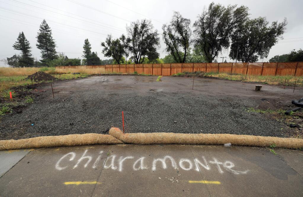 A lot with Chiaramonte Construction and Plumbing's name on the sidewalk in Larkfield is shown on Wednesday, May 15, 2019. (KENT PORTER/ The Press Democrat)