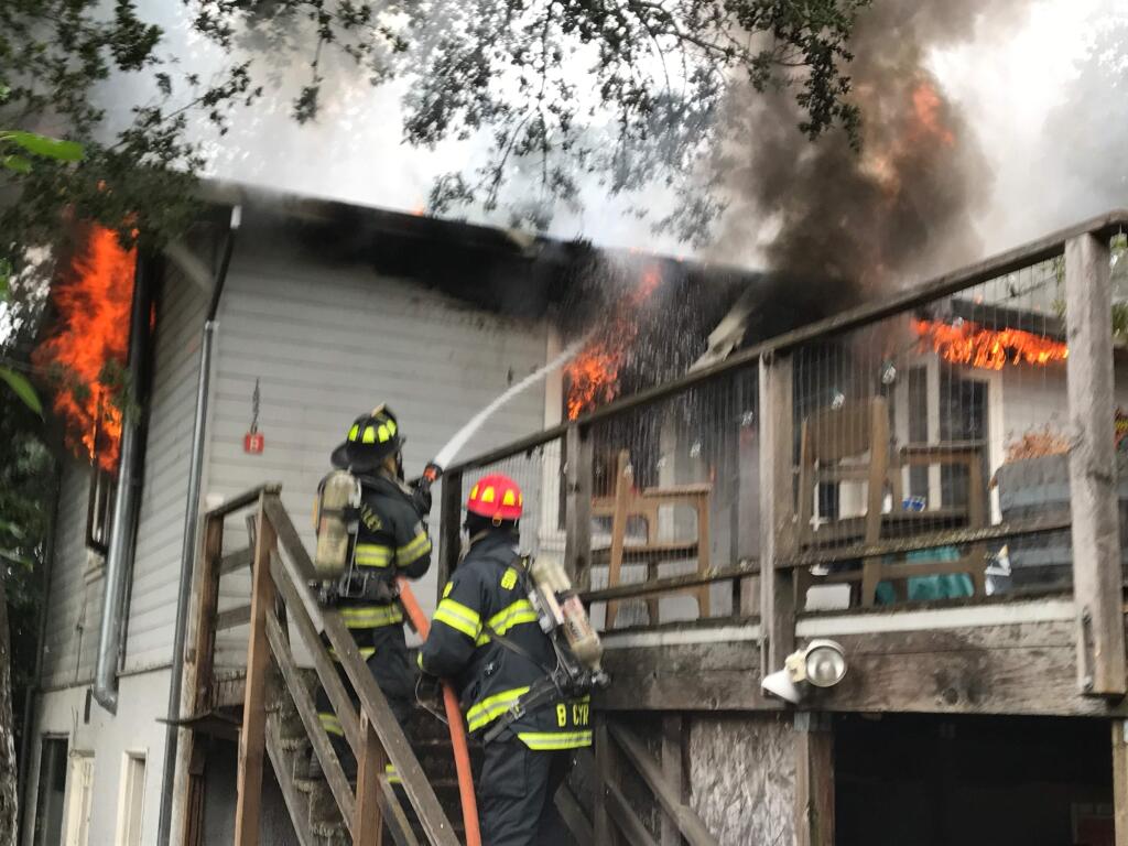Firefighters battle a blaze in Boyes Hot Springs on Tuesday, May 16, 2017. (COURTESY OF SONOMA VALLEY FIRE CHIEF STEVE AKRE)