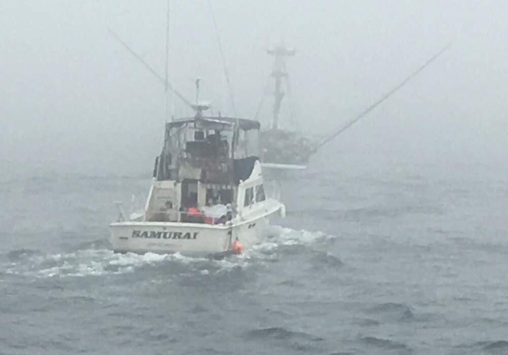 Eight boaters were rescued Thursday, July 6, 2017 when a fishing vessel, the Samurai, began taking in water off the Mendocino Coast. (Photo courtesy of the U.S. Coast Guard)