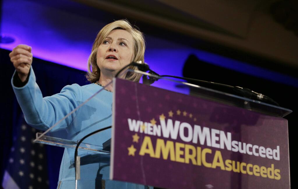 Hillary Clinton speaks at a fundraiser for Democratic congressional candidates hosted by House Minority Leader Nancy Pelosi, in San Francisco. (ERIC RISBERG / Associated Press)