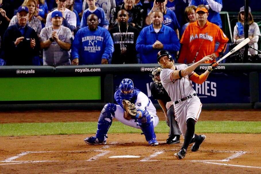 Laurence Leavy, also known as ‘Marlins Man,' wearing his bright orange Marlins jersey, stood out prominently in Game 1 and 2 of the 2014 World Series in Kansas City. (Photo by Elsa/Getty Images)