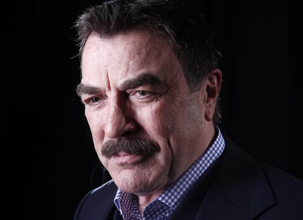 FILE - This March 21, 2012 file photo Actor Tom Selleck poses for a portrait in New York. A lawsuit accuses Selleck of stealing truckloads of water from a public hydrant and bringing it to his Southern California ranch. The suit filed Monday, July 6, 2015 by a Ventura County water district claims that on more than a dozen occasions a truck filled up at a hydrant and hauled the water to Selleckís 60-acre spread in Westlake Village. (AP Photo/Carlo Allegri, File)