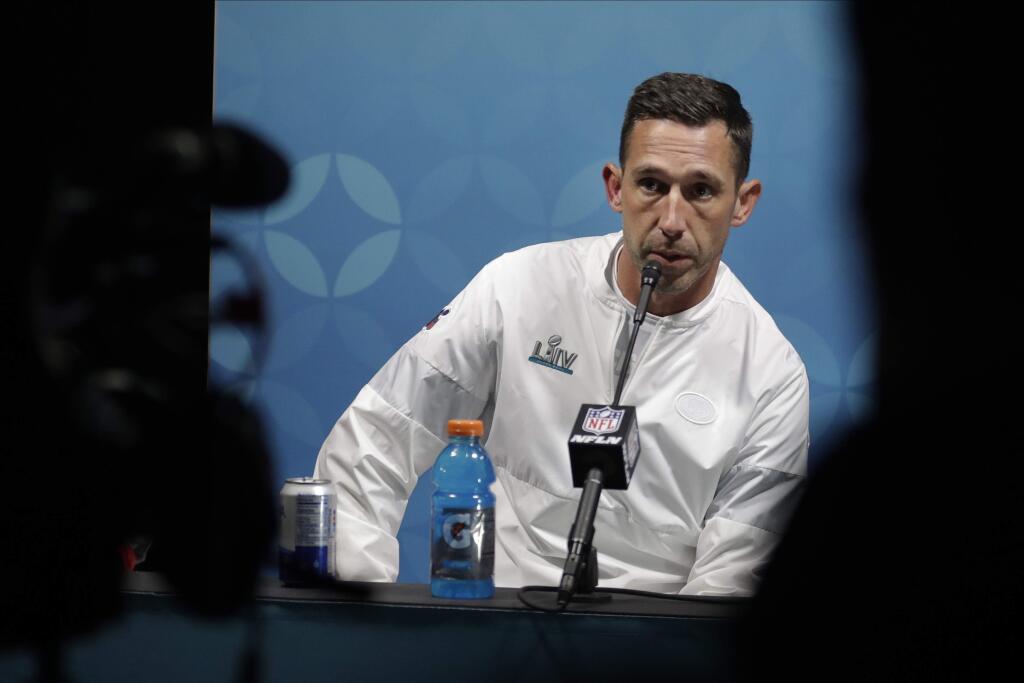 San Francisco 49ers head coach Kyle Shanahan speaks during a news conference after Super Bowl LIV against the Kansas City Chiefs Sunday, Feb. 2, 2020, in Miami Gardens, Fla. (AP Photo/John Bazemore)