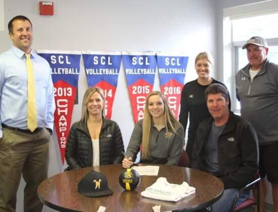 Submitted photoSonoma Valley High senior Jenna Mak signs a letter of intent to attend Wichita State on a full ride. Standing from left are Chris Rauschenfels, SVHS vice principal; Chelsea Scott, Lady Dragon coach; and Bob Midgley, SVHS athletic director. Seated, from left, are Teak Mak, Jenna's mother; Jenna Mak and Glen Mak, Jenna's father.