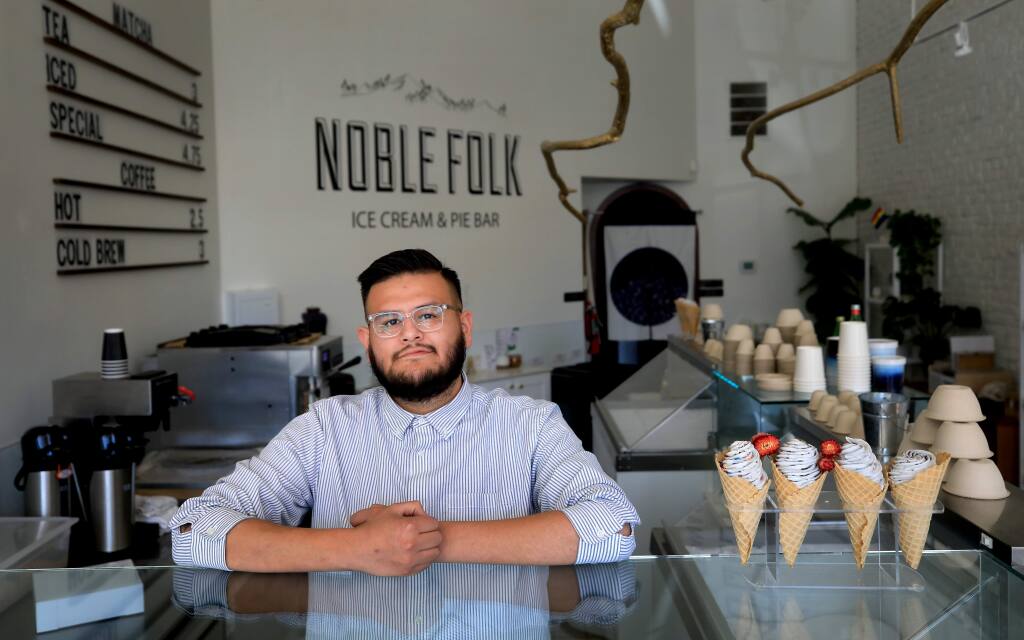 Ozzy Jimenez, 33, was unanimously appointed to the Healdsburg City Council on Tuesday, making him just the third Latino resident to serve in the role in the city’s 153-history. Jimenez is the chief executive officer of Noble Folk Ice Cream & Pie Bar, which has locations on the Healdsburg Plaza and downtown Santa Rosa, where he’s pictured here, on Monday, Nov. 25, 2019. (Kent Porter / The Press Democrat) 2019