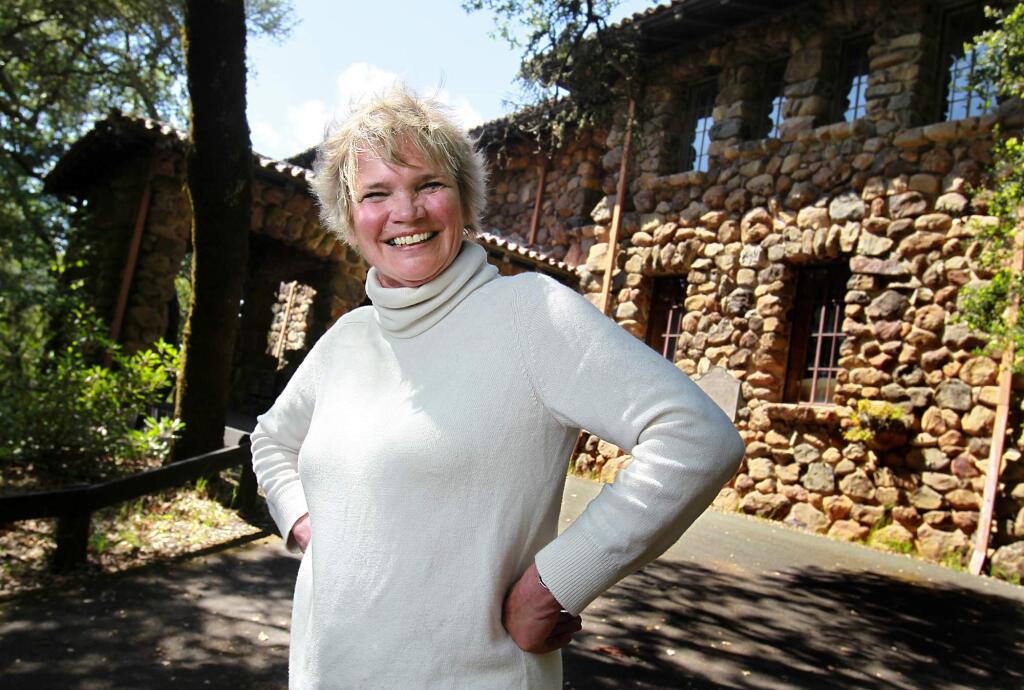 The then-new executive director of Jack London Historic Park, Tjiska Van Wyk, in front of the House of Happy Walls, on April 30, 2012 - the day before management of the park was transferred to Jack London Park Partners (PD file photo)