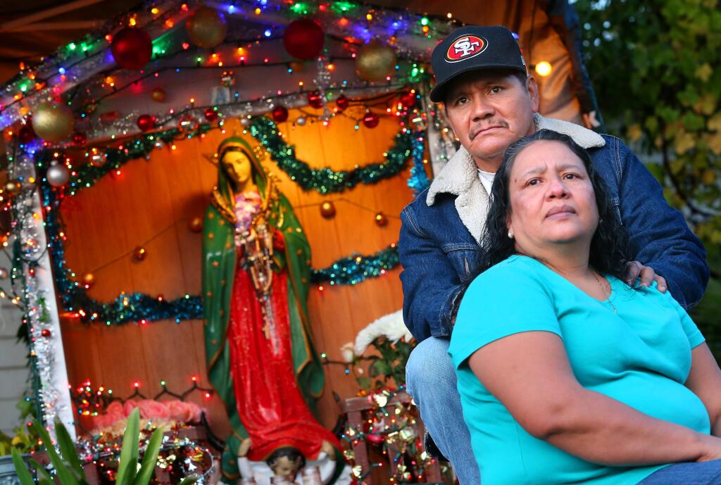 Adolfo Hernandez and Antonia Villalva built a shrine to The Virgin of Guadalupe in the front yard of their home in Fetters Hot Springs. (Christopher Chung/ The Press Democrat)