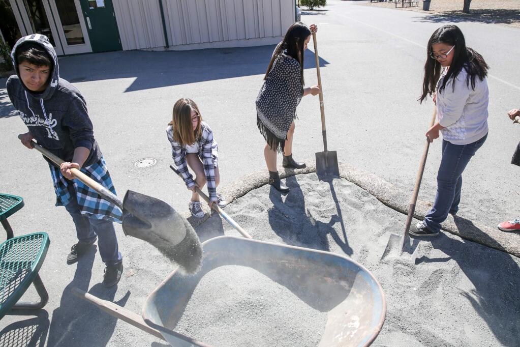 Students gather sand to use to make adobe bricks in Mr. John Shribbs' Physical Science class at Casa Grande High School on Friday, April 17, 2015. (RACHEL SIMPSON/FOR THE ARGUS-COURIER)