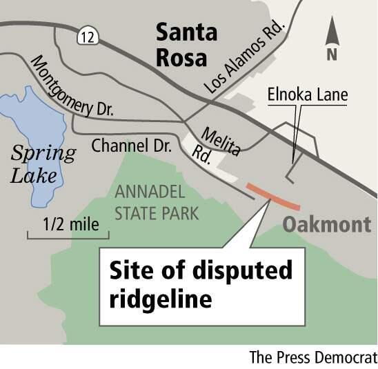 A map showing the location of the disputed development proposal affected by Santa Rosa ridgeline rules for new construction.