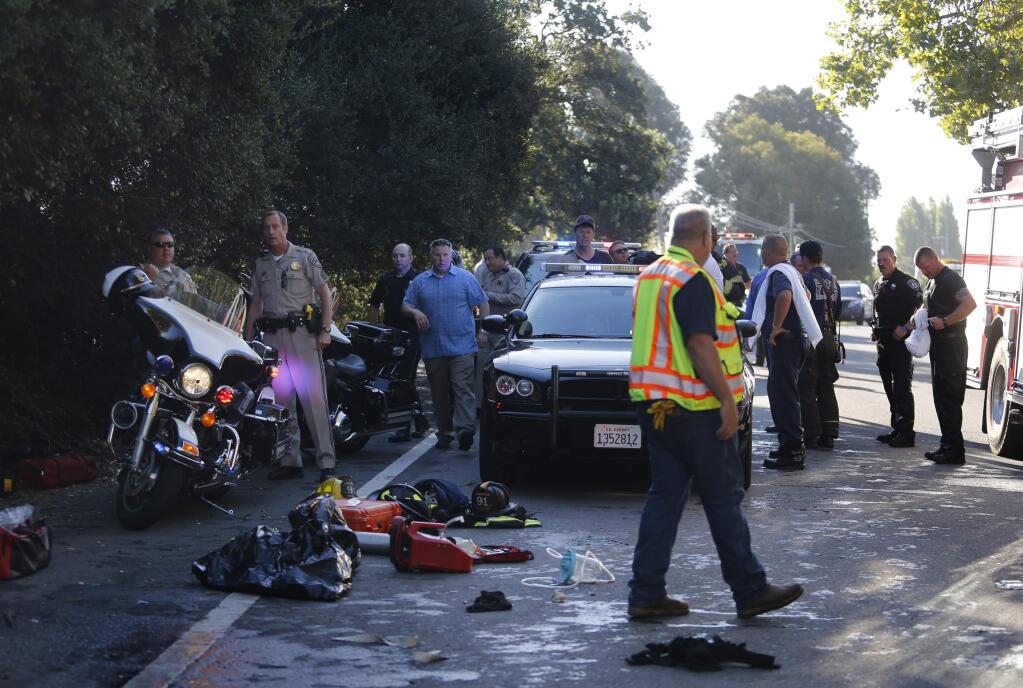 Two young sisters were killed when the car they were riding in crashed into the Petaluma River on Petaluma Boulevard North in Petaluma on Wednesday, Aug. 31, 2016. (BETH SCHLANKER/ PD)