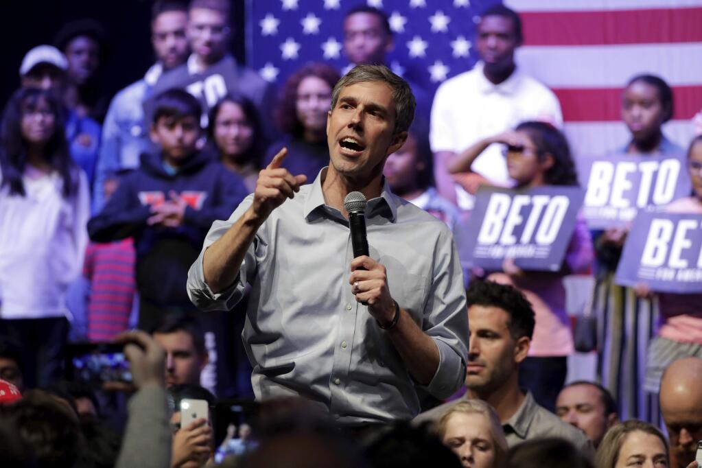 In this Oct. 17, 2019 photo, Democratic presidential candidate former Texas Rep. Beto O'Rourke speaks during a campaign rally in Grand Prairie, Texas. O'Rourke has announced he's dropping his 2020 presidential bid. (AP Photo/Tony Gutierrez)