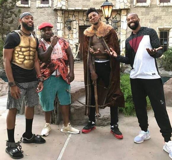 Nick Young, second from right, and Baron Davis, right, with friends for a 'Game of Thrones' watch party. (Instagram)