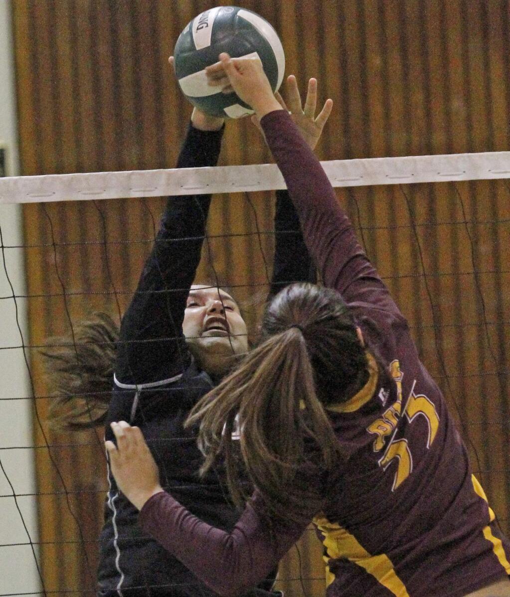 Bill Hoban/Index-TribuneSonoma's Emily Gonzalez blocks a shot during a recent game against Piner. Tuesday's game against Petaluma is in doubt.