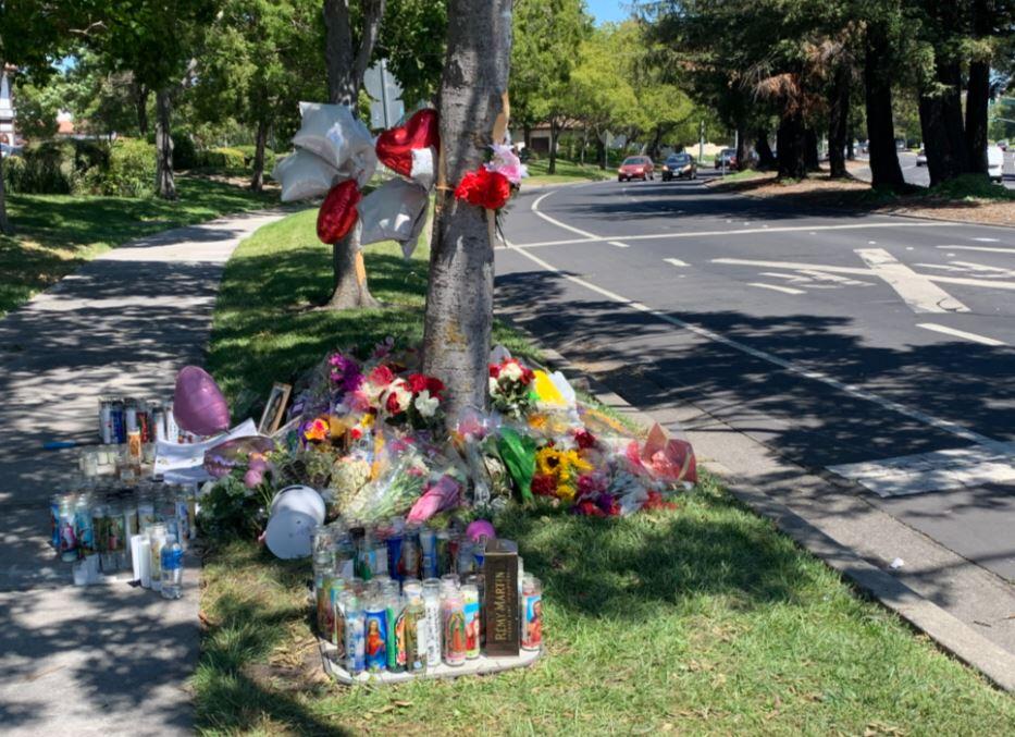 A memorial to Lorena Recendez-Martinez and Amanda Salinas-Aqular, who were killed Saturday in a crash in Rohnert Park. (COLIN ATAGI / The Press Democrat)