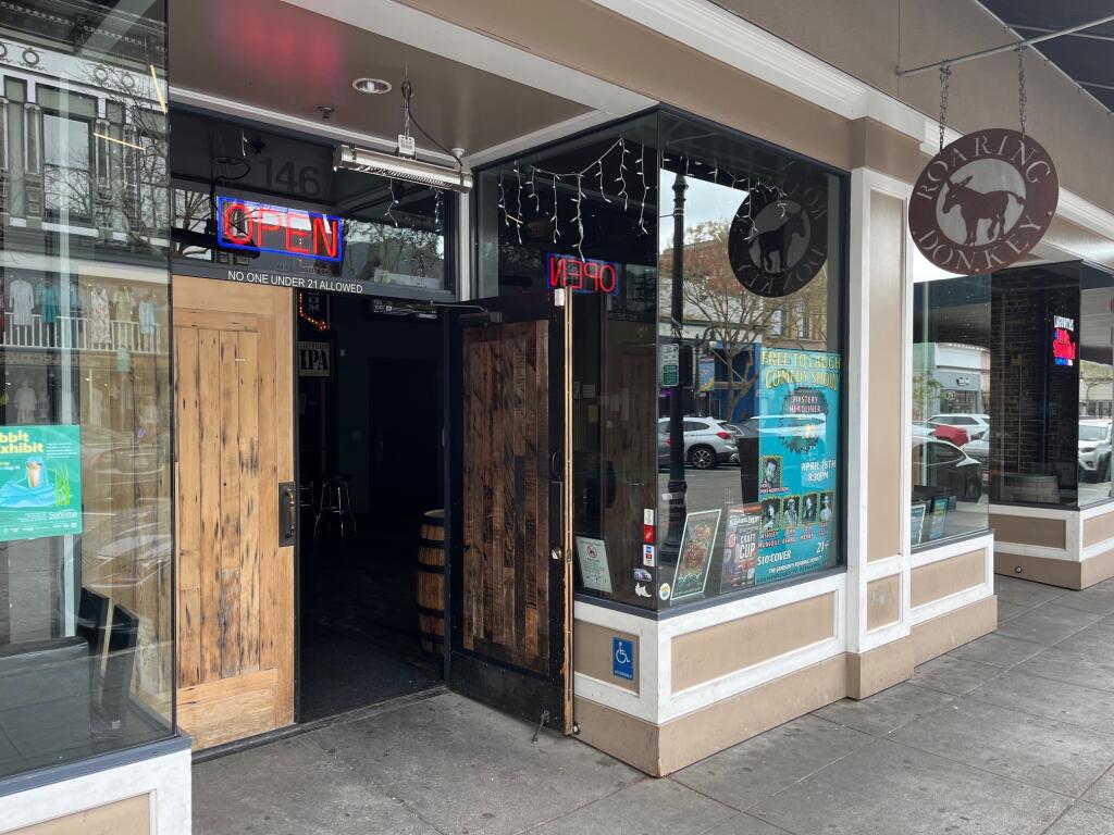 Jamison’s Roaring Donkey, located at 146 Kentucky St. in downtown Petaluma, faces closure following a string of incidents at the bar. The city Planning Commission is scheduled to review its conditional use permit on May 14, 2024. (Photo by Don Frances/Argus-Courier Staff)