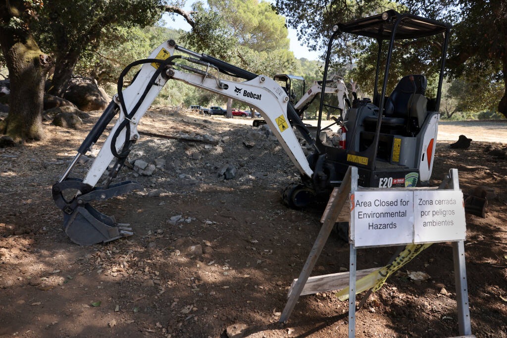 Excavators sit at an Oak Knolls picnic area site that is being demolished at Spring Lake Regional Park in Santa Rosa, Sunday, Sept. 17, 2023. (Beth Schlanker / The Press Democrat)