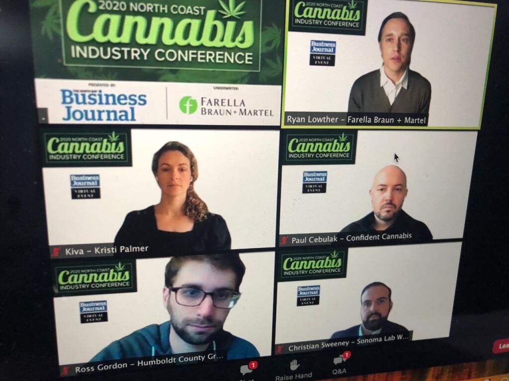 Panelists discuss the business of cannabis in the North Bay Business Journal’s virtual North Coast Cannabis Industry Conference on Thursday. (Susan Wood / North Bay Business Journal)