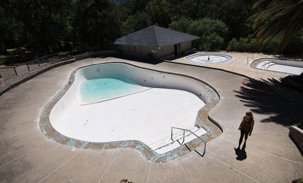 Morton's Warm Springs co-owner Laurie Hobbs, Tuesday, June 14, 2022 in Glen Ellen has been forced to close down the century old pool due to contract failure to resurface the facilities pools.  (Kent Porter / The Press Democrat) 2022
