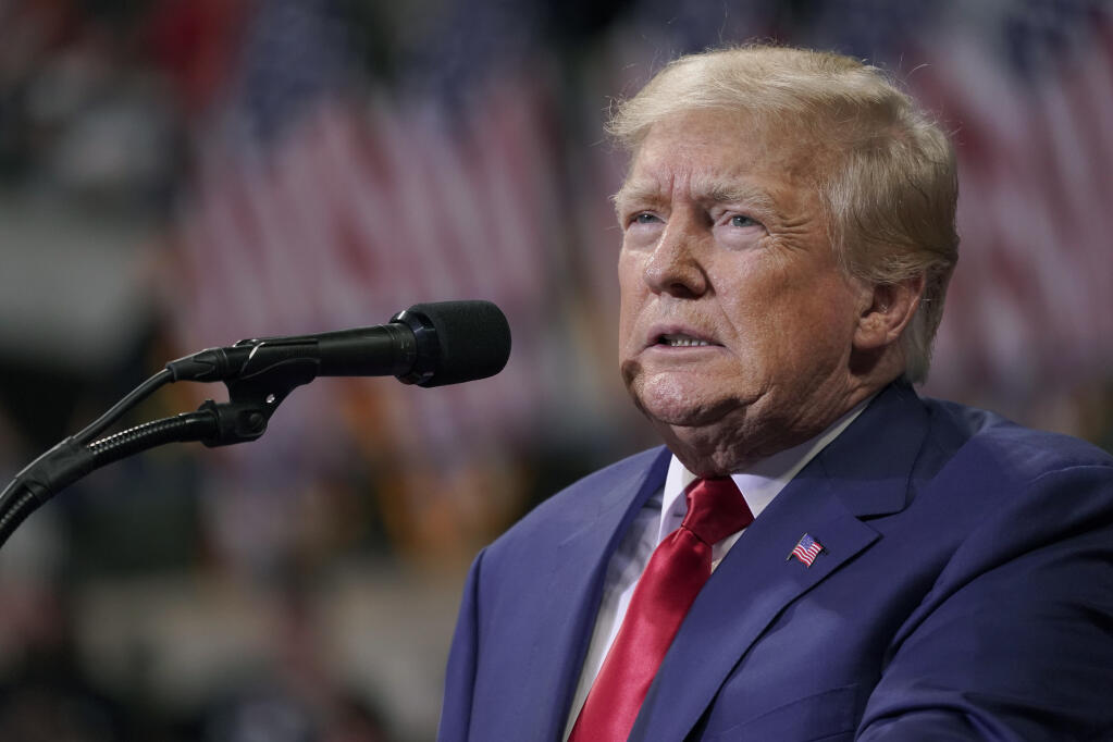 FILE - Former President Donald Trump speaks at a rally in Wilkes-Barre, Pa., Sept. 3, 2022. (AP Photo/Mary Altaffer, File)