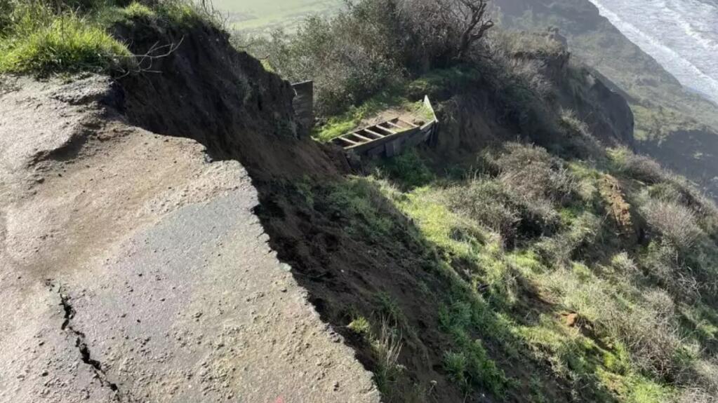 Landslide damage from January, before this weekend's event, can be seen at the Fleener Creek Trailhead in Humboldt County. (Bureau of Land Management)
