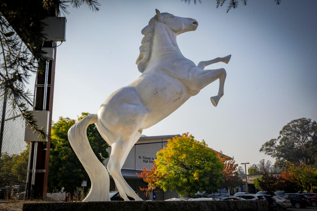 The mustang statue outside of St Vincent High School in Petaluma. (CRISSY PASCUAL/ARGUS-COURIER STAFF)