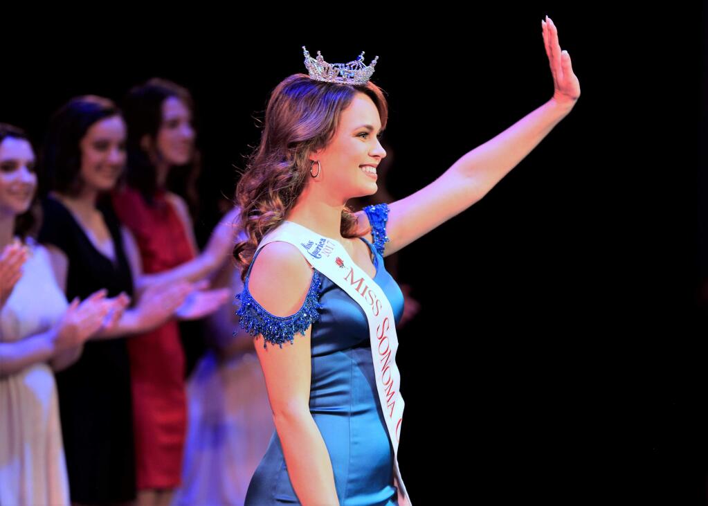 Miss Sonoma County 2017, Kristina Schmuhl, greeted the guests at the 72nd Annual Miss Sonoma County Scholarship competitions at Spreckels Performing Arts Center in Rohnert Park on Saturday, March 3, 2018. (Photo: Will Bucquoy for the Press Democrat)