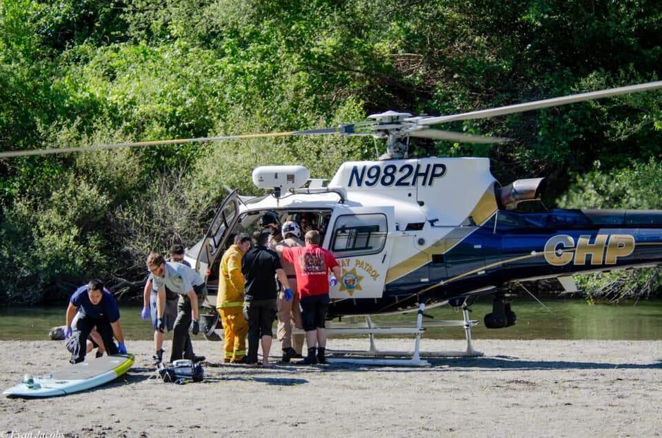 First responders at Mother's Beach in Forestville where a man was pulled from the Russian River on May 28, 2020. He later died. (Evan Jacobs/Forestville Fire Protection District)
