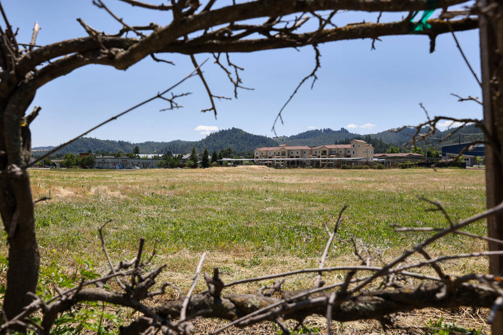The site of the future Alexander Valley Health & Wellness Center, on the southwest corner of South Cloverdale Boulevard and Citrus Fair Drive, in Cloverdale on Wednesday, May 31, 2023.  (Christopher Chung/The Press Democrat)