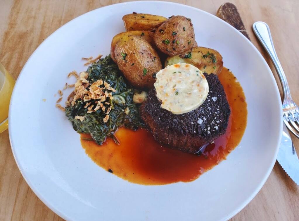 Seared, a downtown Petaluma staple, is back from a brief, coronavirus-induced closure, and the restaurant had something special on offer: filet mignon, “served with crispy duck fat potatoes, creamed spinach, demi-glace, shallot and blue cheese butter,” according to the restaurant’s Facebook page. (COURTESY OF SEARED)