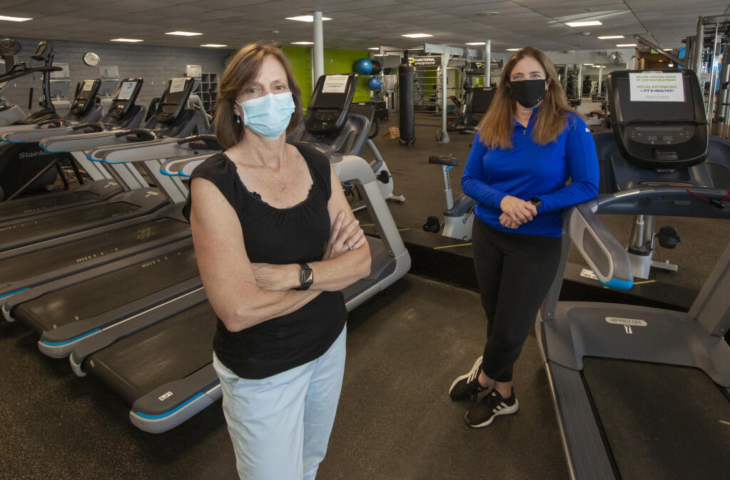 Jennifer Anderson Couch, general manager of Parkpoint Health Clubs, left, and Francesca Schuler, CEO of In-Shape Fitness, in the workout room at the Parkpoint Club in the Maxwell Village Shopping Center in Boyes Hot Springs. (Photo by Robbi Pengelly/Index-Tribune)