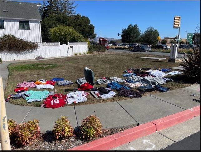 Petaluma police display merchandise stolen from one or more Dick’s Sporting Goods stores. (Petaluma Police Department)