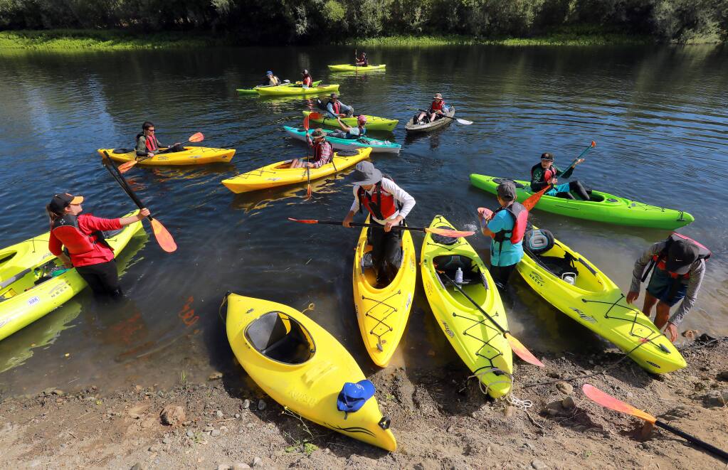 Sixteen teens ages 12-14 experienced 21-miles of the Russian River from Asti to Healdsburg during the LandPaths Russian River Teen Trek. (photo by John Burgess/The Press Democrat)