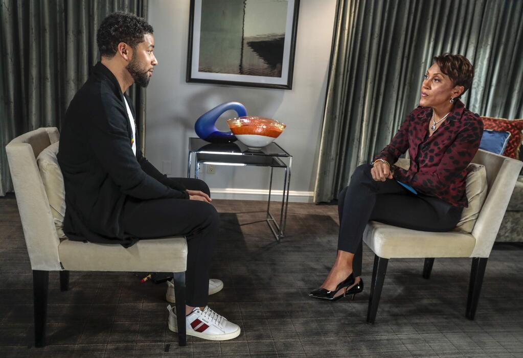 'Empire' actor Jussie Smollett describes an attack Chicago police are investigating as a possible hate crime in an interview with Robin Roberts on ABC's 'Good Morning America.' MUST CREDIT: Stephen Green, ABC