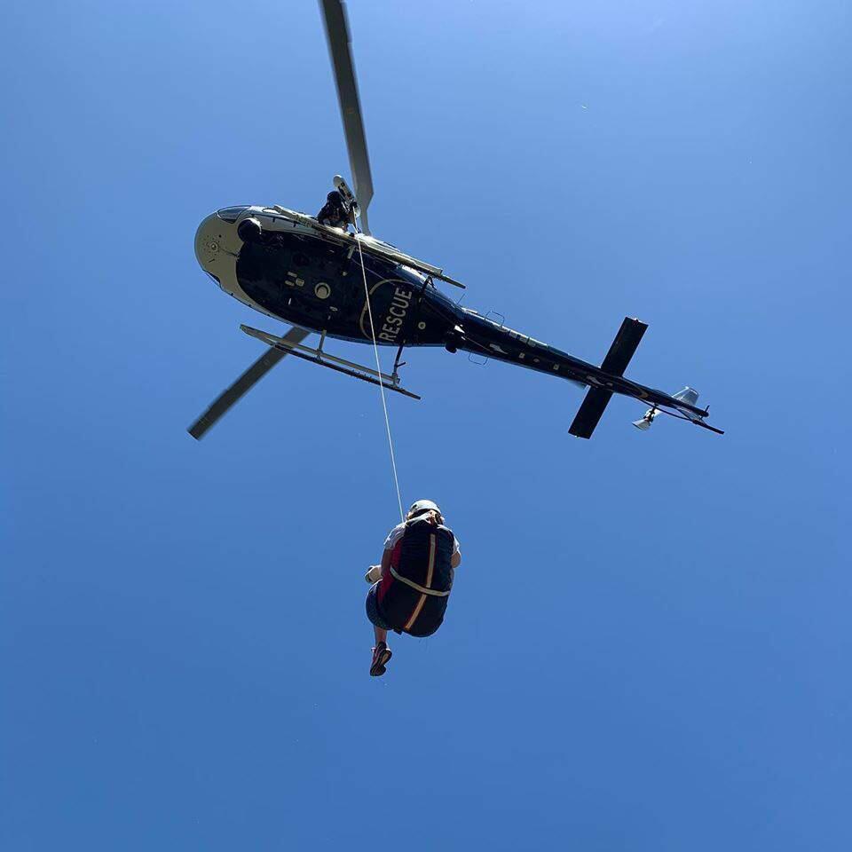An injured hiker is airlifted out of Jack London State Historic Park on Saturday, June 6, by a CHP rescue helicopter. (SVFRA)