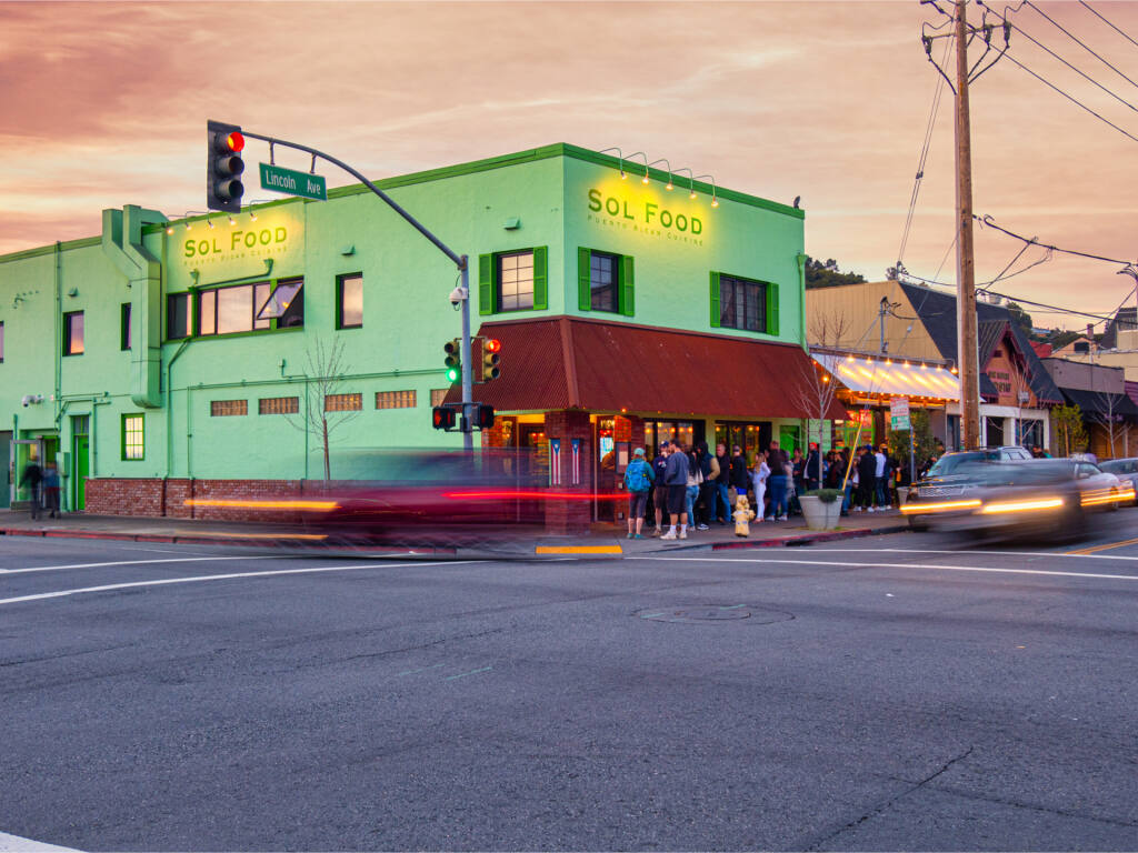 It may be a while in the coronavirus pandemic era before patrons will be able to line up to enter Sol Food restaurant at 903 Lincoln Ave. in San Rafael like they did when this photo was taken on Feb. 16, 2020. (Mike Chappazo / Shutterstock)