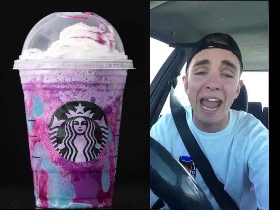 A Starbucks Unicorn Frappuccino drink sits on display, Thursday, April 20, 2017, in Philadelphia. Starbucks' entry into the unicorn food craze was released Wednesday and its popularity was too much for Colorado barista Braden Burson. He posted a video on Twitter complaining that the drink was difficult to make and he's 'never been so stressed out' in his life. (AP Photo/Matt Rourke)