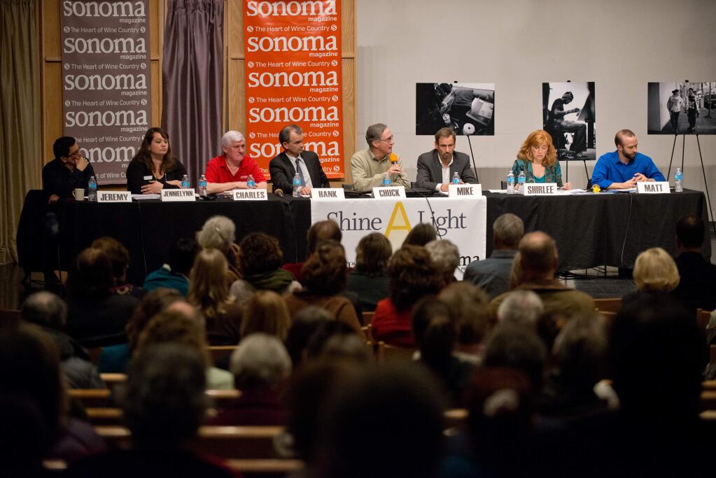 Panelists at the Lost in Paradise forum on homelessin Sonoma County. (ALVIN JORNADA / The Press Democrat, 2014)