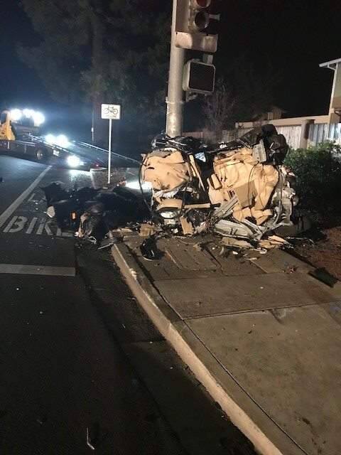 A man died after crashing into a light pole in Rohnert Park on Friday, Oct. 19, 2018. (ROHNERT PARK POLICE & FIRE/ FACEBOOK)