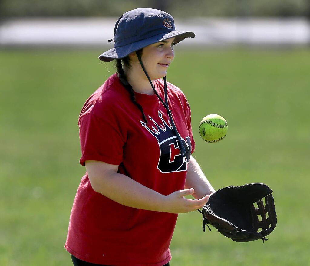 Lexie Raasch, Monday April 18, 2016 of Cardinal Newman's varsity girls softball team pitched a no-hitter against Ukiah recently. (Kent Porter / Press Democrat) 2016